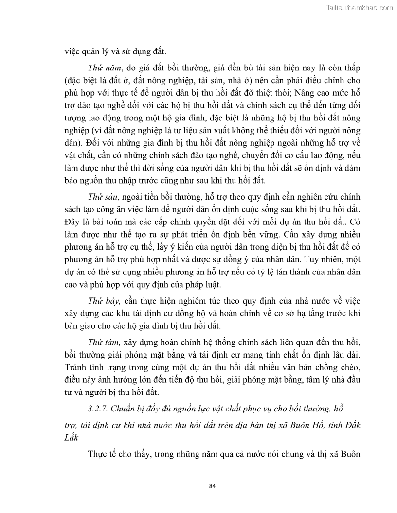 Luận văn thạc sĩ quản lý công Quản lý nhà nước về bồi thường, hỗ trợ và tái định cư khi Nhà nước thu hồi đất trên địa bàn thị xã Buôn Hồ, tỉnh Đắk Lắk - 8 Trang 91