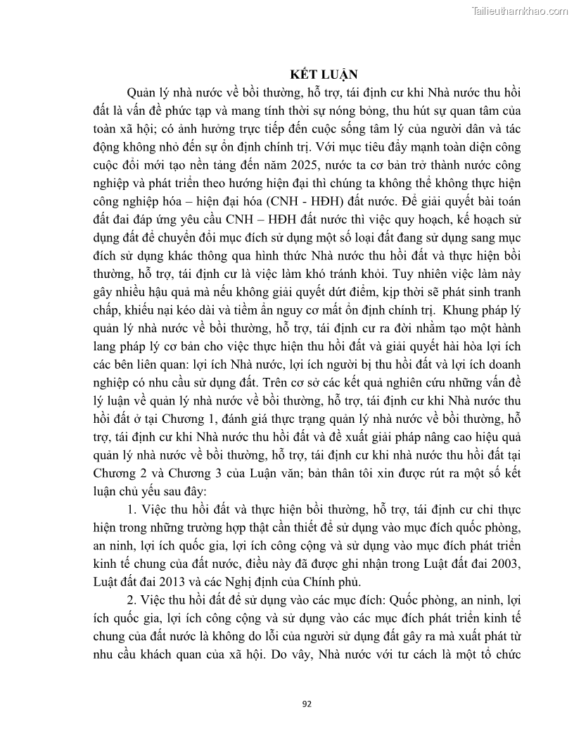 Luận văn thạc sĩ quản lý công Quản lý nhà nước về bồi thường, hỗ trợ và tái định cư khi Nhà nước thu hồi đất trên địa bàn thị xã Buôn Hồ, tỉnh Đắk Lắk - 9 Trang 99
