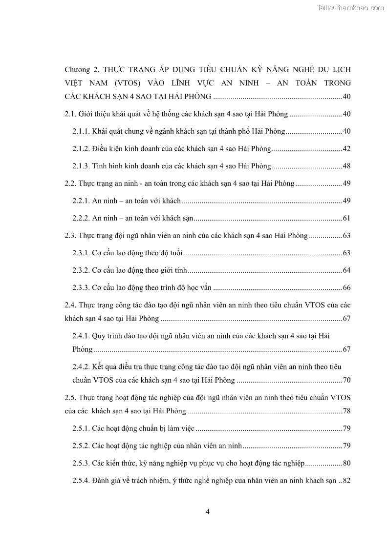 Luận văn thạc sĩ du lịch Áp dụng tiêu chuẩn kỹ năng nghề du lịch Việt Nam VTOS vào nghiên cứu lĩnh vực an ninh – an toàn trong các khách sạn 4 sao tại Hải Phòng - 1 Trang 4