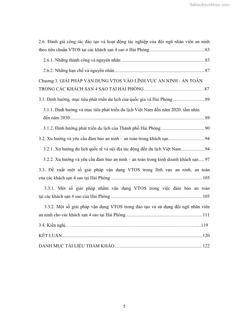 Luận văn thạc sĩ du lịch Áp dụng tiêu chuẩn kỹ năng nghề du lịch Việt Nam VTOS vào nghiên cứu lĩnh vực an ninh – an toàn trong các khách sạn 4 sao tại Hải Phòng - 1 Trang 5
