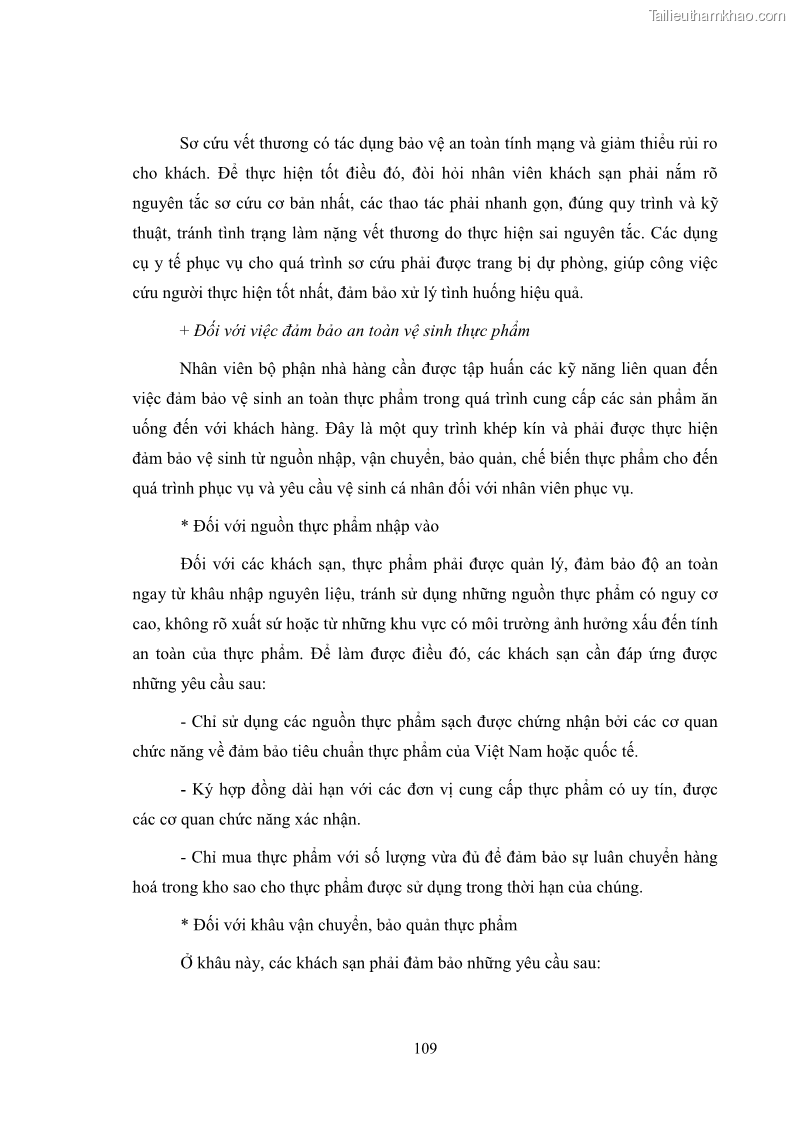 Luận văn thạc sĩ du lịch Áp dụng tiêu chuẩn kỹ năng nghề du lịch Việt Nam VTOS vào nghiên cứu lĩnh vực an ninh – an toàn trong các khách sạn 4 sao tại Hải Phòng - 10 Trang 109
