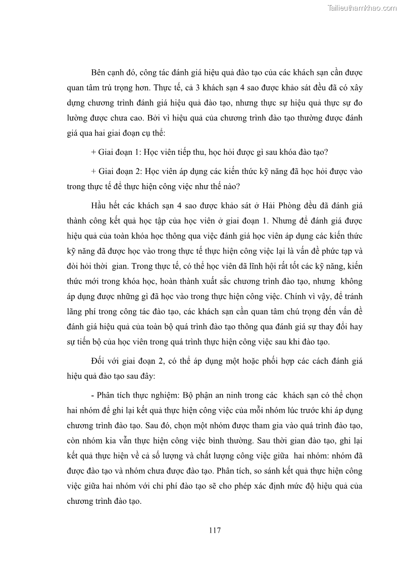 Luận văn thạc sĩ du lịch Áp dụng tiêu chuẩn kỹ năng nghề du lịch Việt Nam VTOS vào nghiên cứu lĩnh vực an ninh – an toàn trong các khách sạn 4 sao tại Hải Phòng - 10 Trang 117
