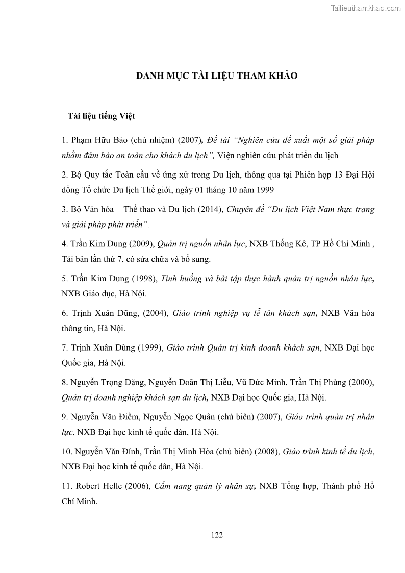 Luận văn thạc sĩ du lịch Áp dụng tiêu chuẩn kỹ năng nghề du lịch Việt Nam VTOS vào nghiên cứu lĩnh vực an ninh – an toàn trong các khách sạn 4 sao tại Hải Phòng - 11 Trang 122
