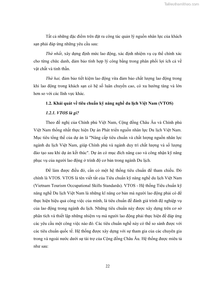 Luận văn thạc sĩ du lịch Áp dụng tiêu chuẩn kỹ năng nghề du lịch Việt Nam VTOS vào nghiên cứu lĩnh vực an ninh – an toàn trong các khách sạn 4 sao tại Hải Phòng - 2 Trang 22