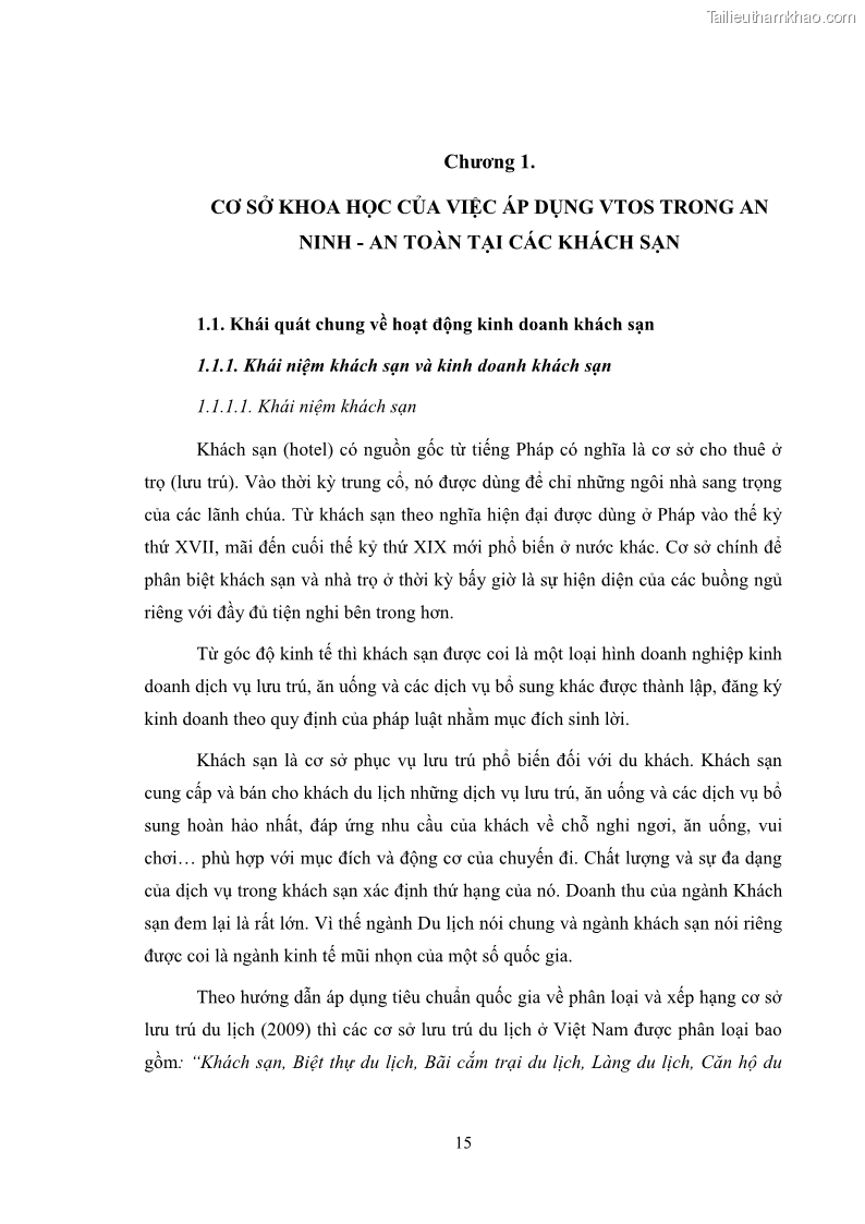 Luận văn thạc sĩ du lịch Áp dụng tiêu chuẩn kỹ năng nghề du lịch Việt Nam VTOS vào nghiên cứu lĩnh vực an ninh – an toàn trong các khách sạn 4 sao tại Hải Phòng - 2 Trang 15