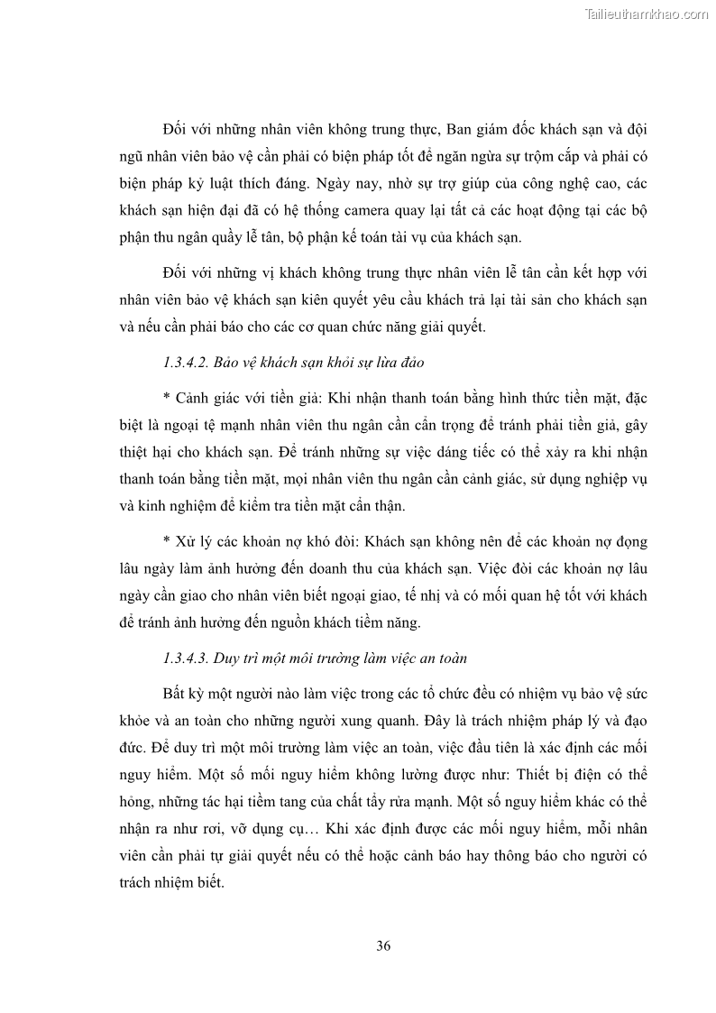 Luận văn thạc sĩ du lịch Áp dụng tiêu chuẩn kỹ năng nghề du lịch Việt Nam VTOS vào nghiên cứu lĩnh vực an ninh – an toàn trong các khách sạn 4 sao tại Hải Phòng - 3 Trang 36
