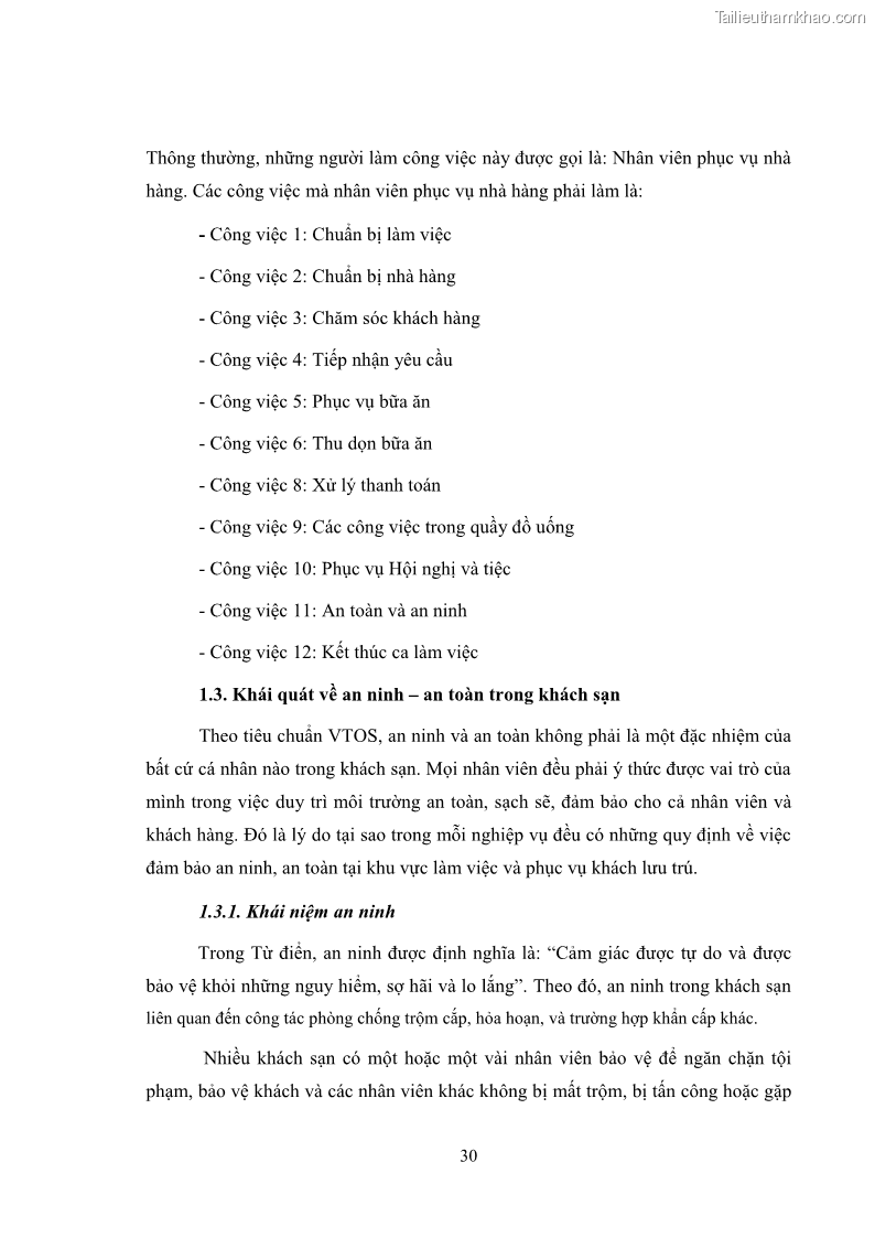 Luận văn thạc sĩ du lịch Áp dụng tiêu chuẩn kỹ năng nghề du lịch Việt Nam VTOS vào nghiên cứu lĩnh vực an ninh – an toàn trong các khách sạn 4 sao tại Hải Phòng - 3 Trang 30