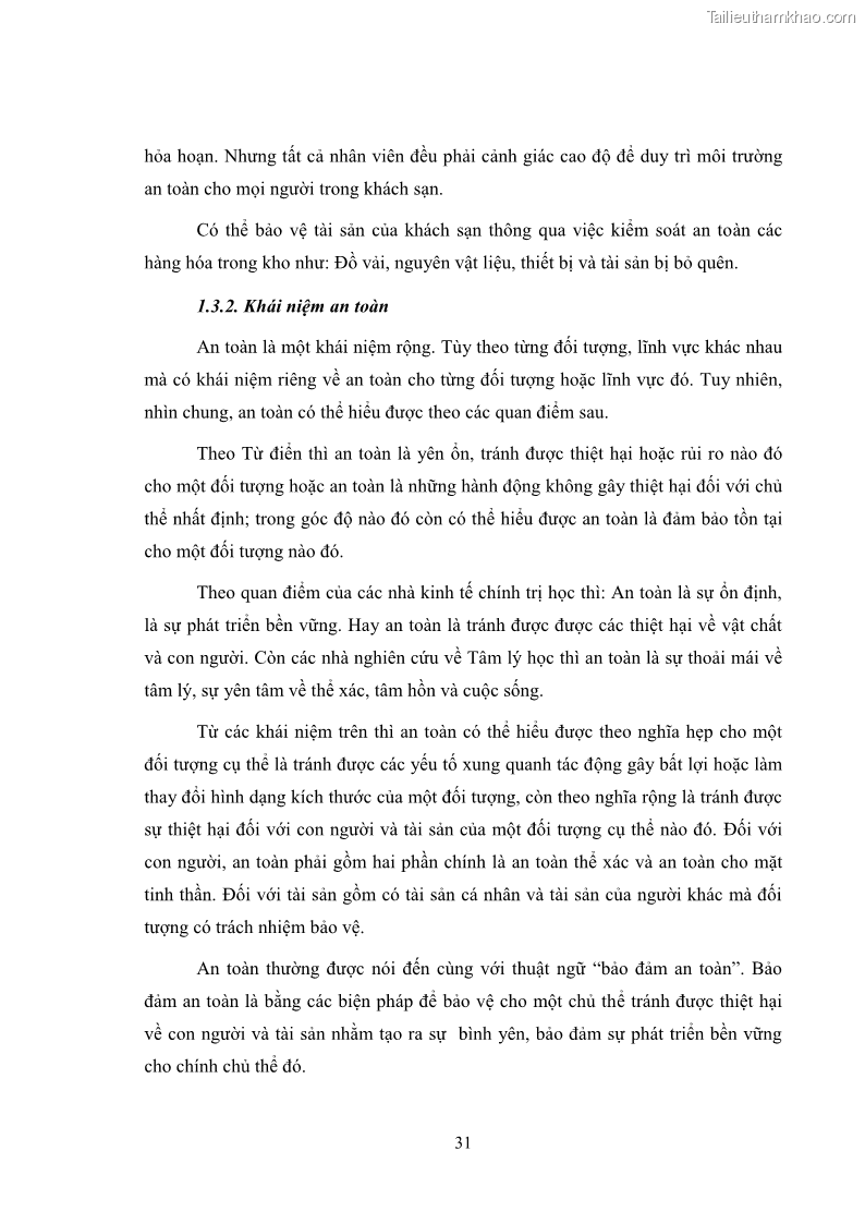 Luận văn thạc sĩ du lịch Áp dụng tiêu chuẩn kỹ năng nghề du lịch Việt Nam VTOS vào nghiên cứu lĩnh vực an ninh – an toàn trong các khách sạn 4 sao tại Hải Phòng - 3 Trang 31