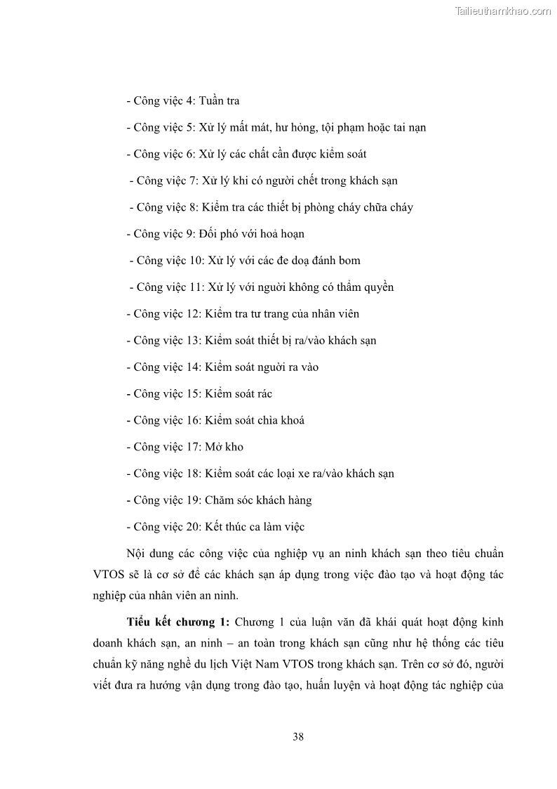 Luận văn thạc sĩ du lịch Áp dụng tiêu chuẩn kỹ năng nghề du lịch Việt Nam VTOS vào nghiên cứu lĩnh vực an ninh – an toàn trong các khách sạn 4 sao tại Hải Phòng - 4 Trang 38