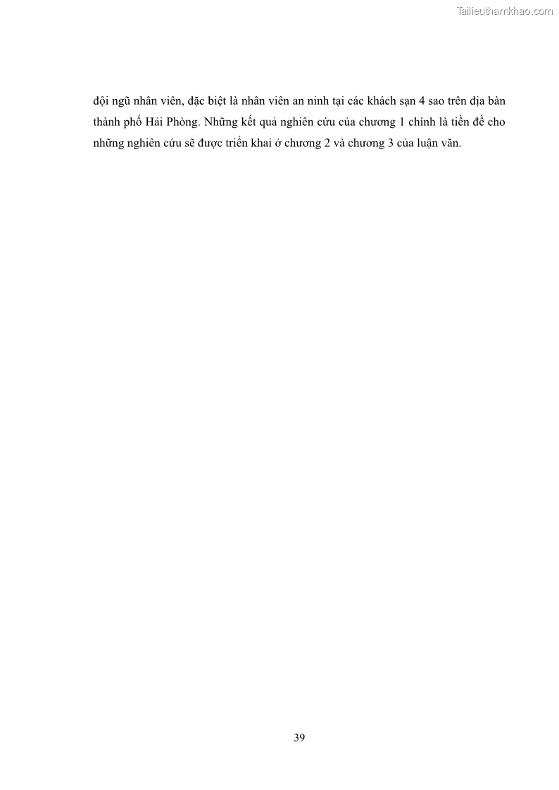Luận văn thạc sĩ du lịch Áp dụng tiêu chuẩn kỹ năng nghề du lịch Việt Nam VTOS vào nghiên cứu lĩnh vực an ninh – an toàn trong các khách sạn 4 sao tại Hải Phòng - 4 Trang 39