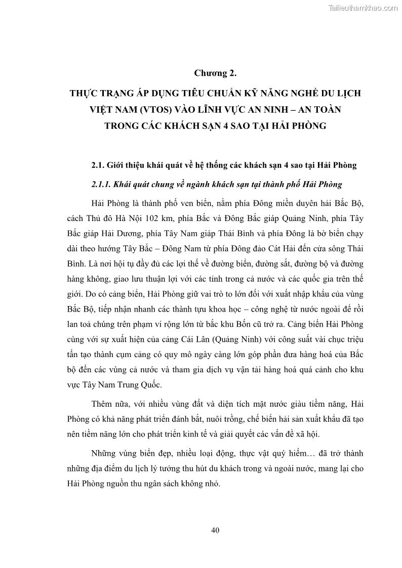 Luận văn thạc sĩ du lịch Áp dụng tiêu chuẩn kỹ năng nghề du lịch Việt Nam VTOS vào nghiên cứu lĩnh vực an ninh – an toàn trong các khách sạn 4 sao tại Hải Phòng - 4 Trang 40