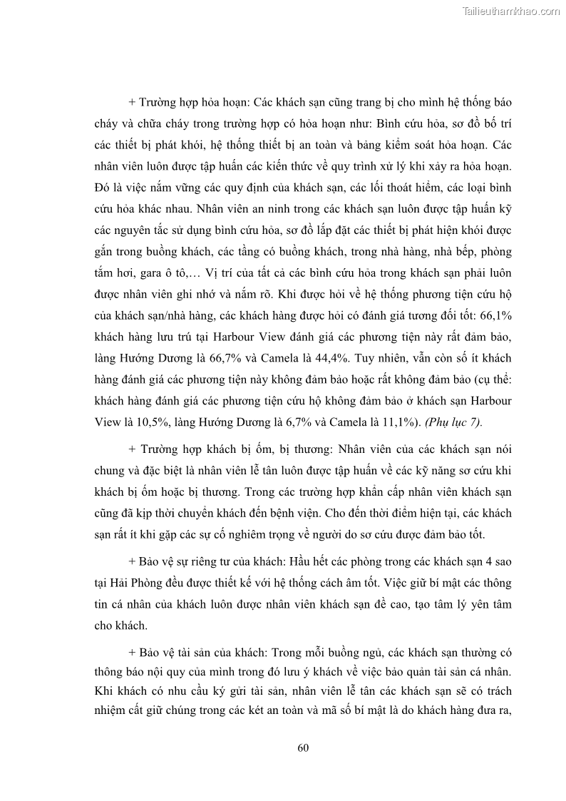 Luận văn thạc sĩ du lịch Áp dụng tiêu chuẩn kỹ năng nghề du lịch Việt Nam VTOS vào nghiên cứu lĩnh vực an ninh – an toàn trong các khách sạn 4 sao tại Hải Phòng - 5 Trang 60