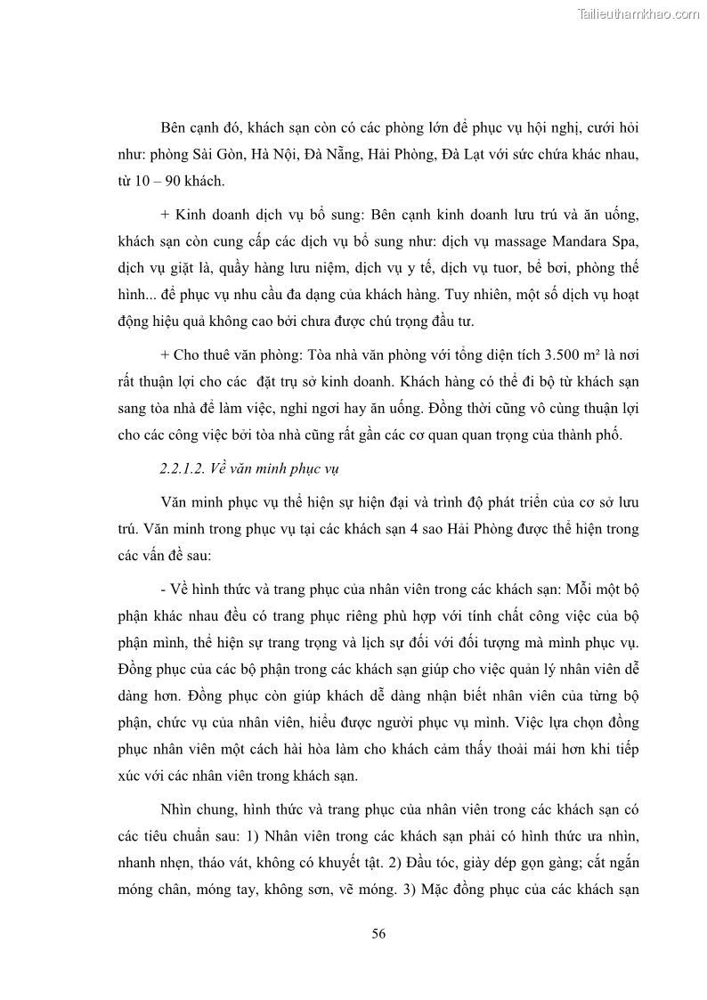 Luận văn thạc sĩ du lịch Áp dụng tiêu chuẩn kỹ năng nghề du lịch Việt Nam VTOS vào nghiên cứu lĩnh vực an ninh – an toàn trong các khách sạn 4 sao tại Hải Phòng - 5 Trang 56