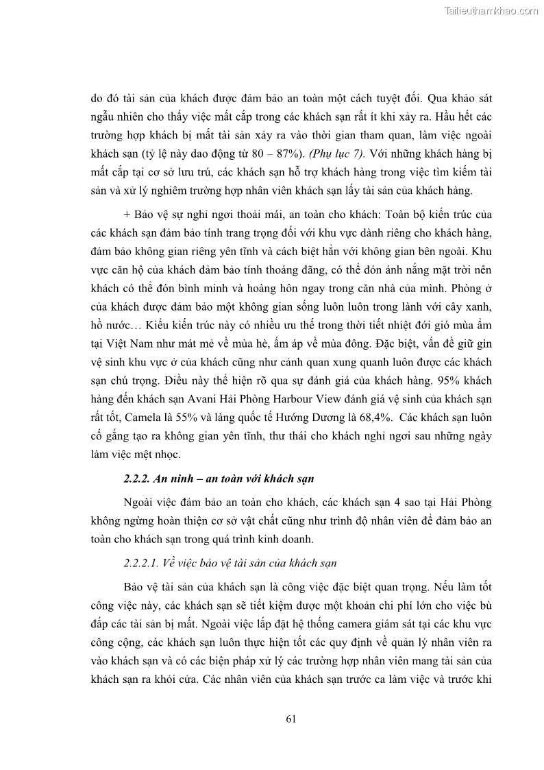 Luận văn thạc sĩ du lịch Áp dụng tiêu chuẩn kỹ năng nghề du lịch Việt Nam VTOS vào nghiên cứu lĩnh vực an ninh – an toàn trong các khách sạn 4 sao tại Hải Phòng - 6 Trang 61