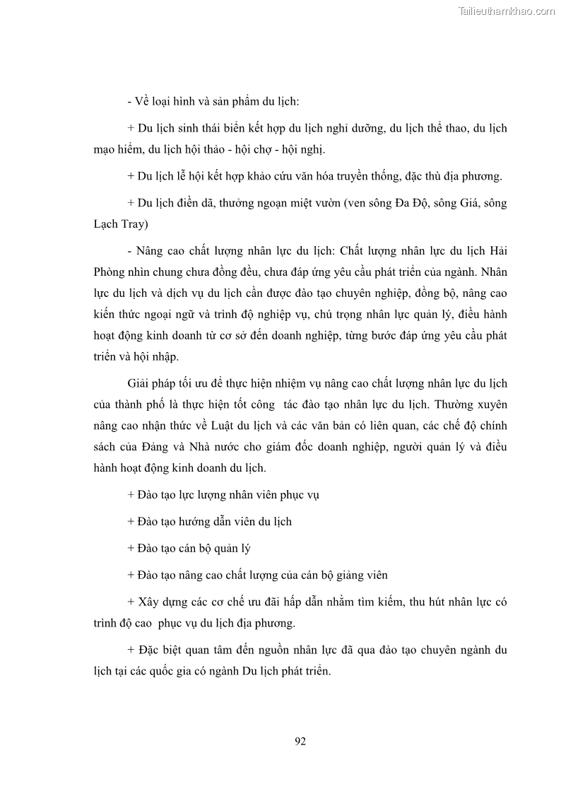 Luận văn thạc sĩ du lịch Áp dụng tiêu chuẩn kỹ năng nghề du lịch Việt Nam VTOS vào nghiên cứu lĩnh vực an ninh – an toàn trong các khách sạn 4 sao tại Hải Phòng - 8 Trang 92