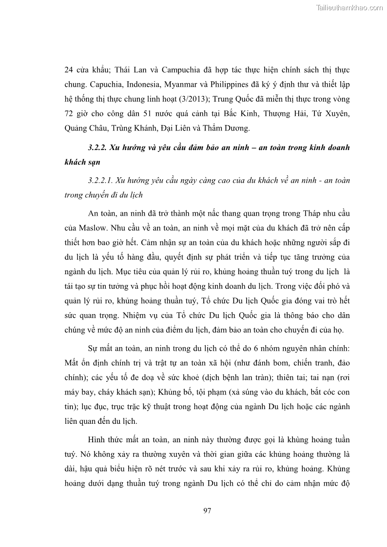 Luận văn thạc sĩ du lịch Áp dụng tiêu chuẩn kỹ năng nghề du lịch Việt Nam VTOS vào nghiên cứu lĩnh vực an ninh – an toàn trong các khách sạn 4 sao tại Hải Phòng - 9 Trang 97