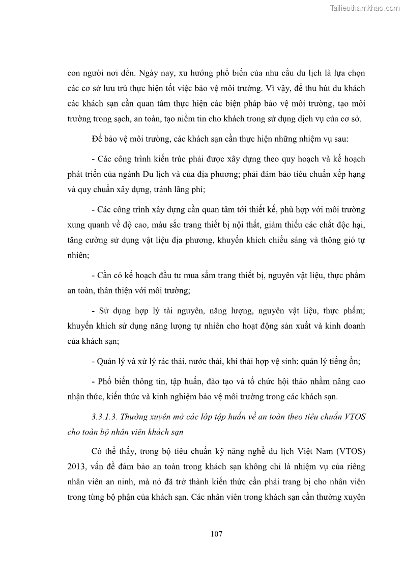 Luận văn thạc sĩ du lịch Áp dụng tiêu chuẩn kỹ năng nghề du lịch Việt Nam VTOS vào nghiên cứu lĩnh vực an ninh – an toàn trong các khách sạn 4 sao tại Hải Phòng - 9 Trang 107