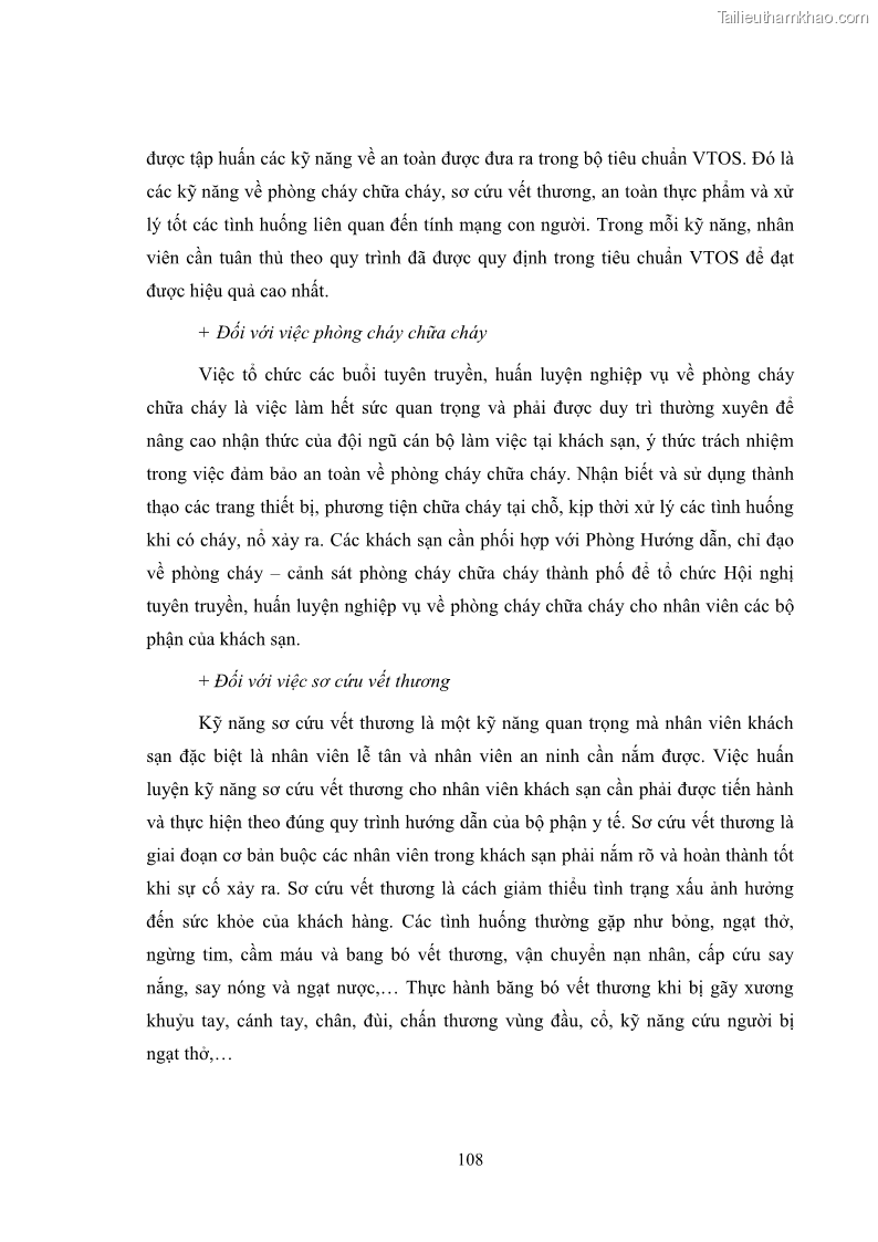 Luận văn thạc sĩ du lịch Áp dụng tiêu chuẩn kỹ năng nghề du lịch Việt Nam VTOS vào nghiên cứu lĩnh vực an ninh – an toàn trong các khách sạn 4 sao tại Hải Phòng - 9 Trang 108