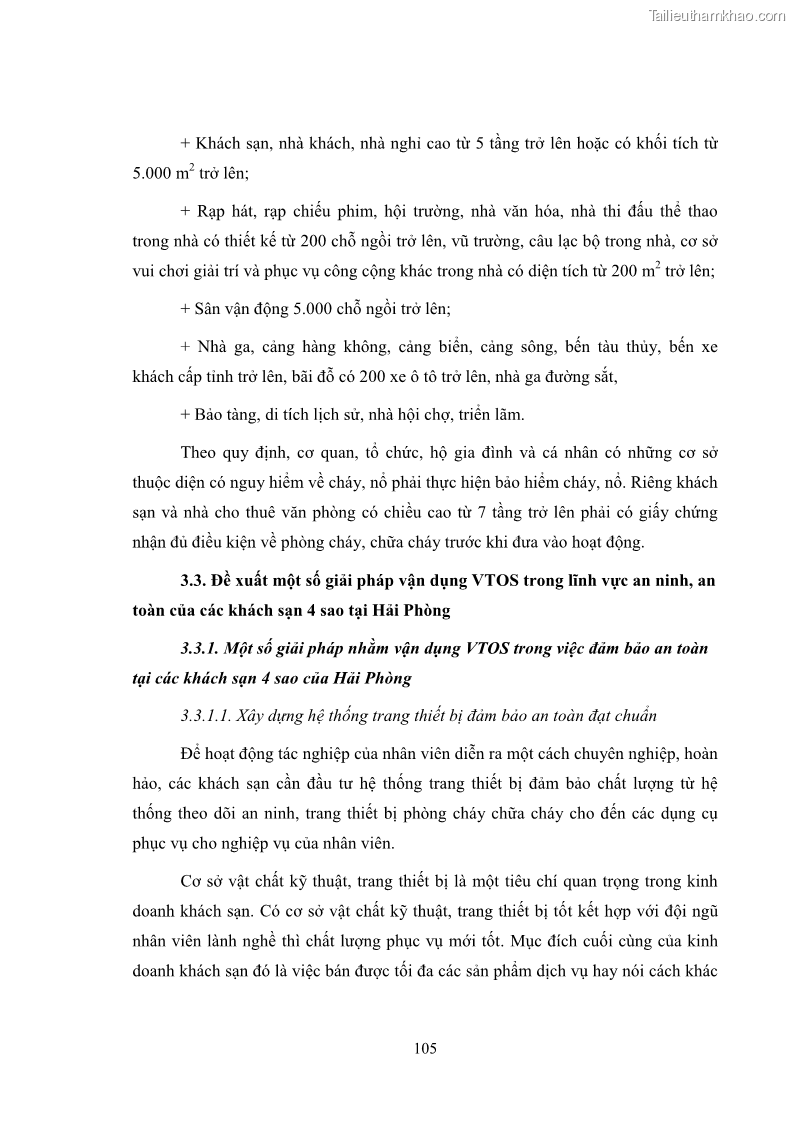Luận văn thạc sĩ du lịch Áp dụng tiêu chuẩn kỹ năng nghề du lịch Việt Nam VTOS vào nghiên cứu lĩnh vực an ninh – an toàn trong các khách sạn 4 sao tại Hải Phòng - 9 Trang 105