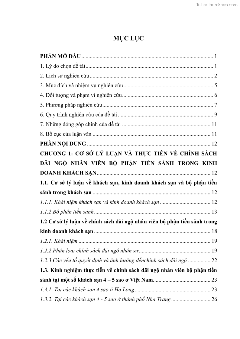 Luận văn thạc sĩ du lịch Nghiên cứu chính sách đãi ngộ nhân viên bộ phận tiền sảnh tại một số khách sạn bốn sao trên địa bàn thành phố Đà Lạt - 1 Trang 3