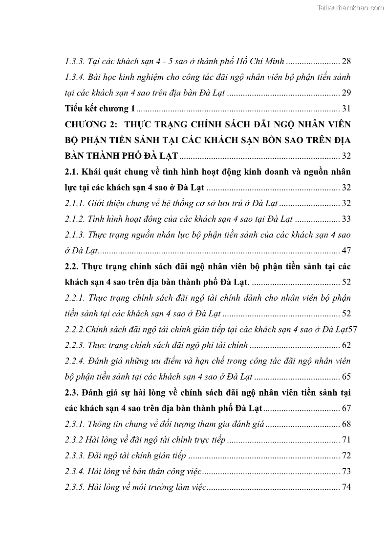 Luận văn thạc sĩ du lịch Nghiên cứu chính sách đãi ngộ nhân viên bộ phận tiền sảnh tại một số khách sạn bốn sao trên địa bàn thành phố Đà Lạt - 1 Trang 4