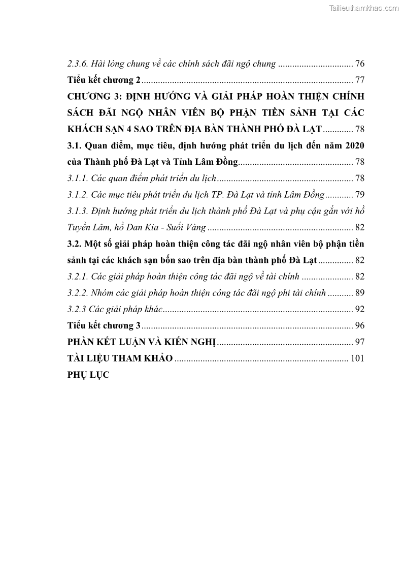 Luận văn thạc sĩ du lịch Nghiên cứu chính sách đãi ngộ nhân viên bộ phận tiền sảnh tại một số khách sạn bốn sao trên địa bàn thành phố Đà Lạt - 1 Trang 5