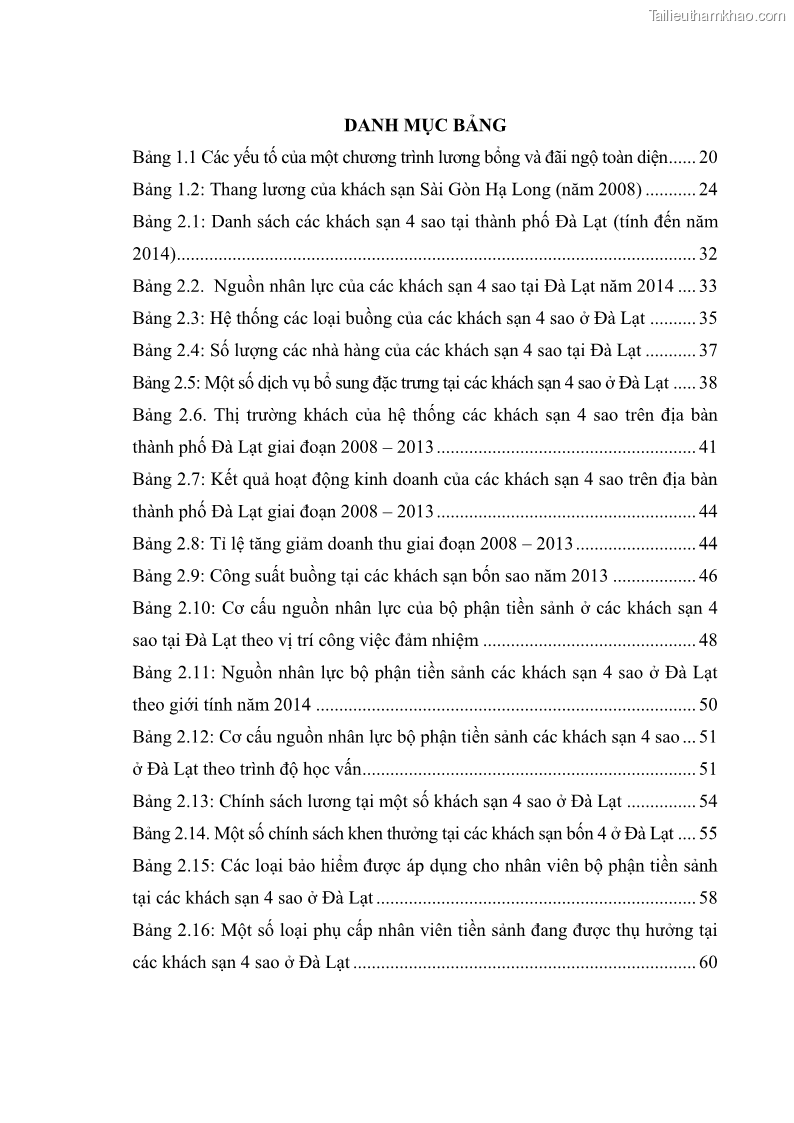 Luận văn thạc sĩ du lịch Nghiên cứu chính sách đãi ngộ nhân viên bộ phận tiền sảnh tại một số khách sạn bốn sao trên địa bàn thành phố Đà Lạt - 1 Trang 7