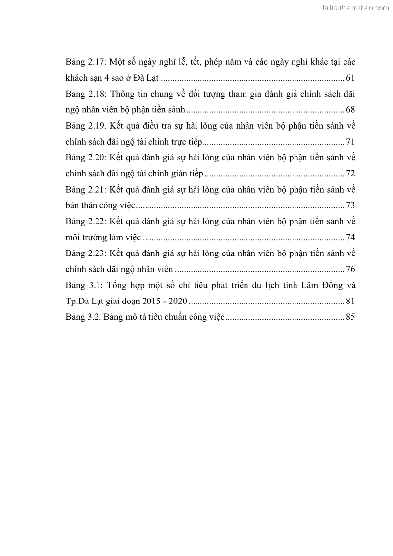Luận văn thạc sĩ du lịch Nghiên cứu chính sách đãi ngộ nhân viên bộ phận tiền sảnh tại một số khách sạn bốn sao trên địa bàn thành phố Đà Lạt - 1 Trang 8