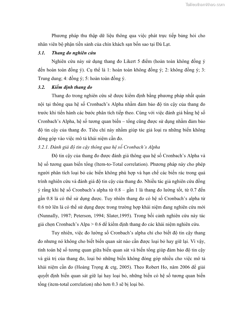 Luận văn thạc sĩ du lịch Nghiên cứu chính sách đãi ngộ nhân viên bộ phận tiền sảnh tại một số khách sạn bốn sao trên địa bàn thành phố Đà Lạt - 10 Trang 118