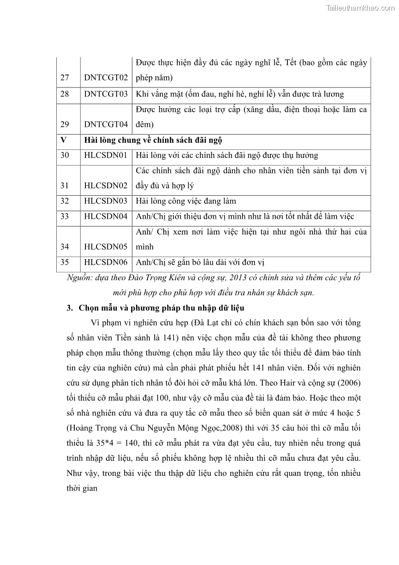 Luận văn thạc sĩ du lịch Nghiên cứu chính sách đãi ngộ nhân viên bộ phận tiền sảnh tại một số khách sạn bốn sao trên địa bàn thành phố Đà Lạt - 10 Trang 117