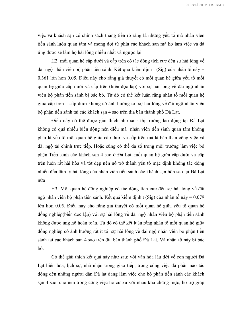 Luận văn thạc sĩ du lịch Nghiên cứu chính sách đãi ngộ nhân viên bộ phận tiền sảnh tại một số khách sạn bốn sao trên địa bàn thành phố Đà Lạt - 12 Trang 133