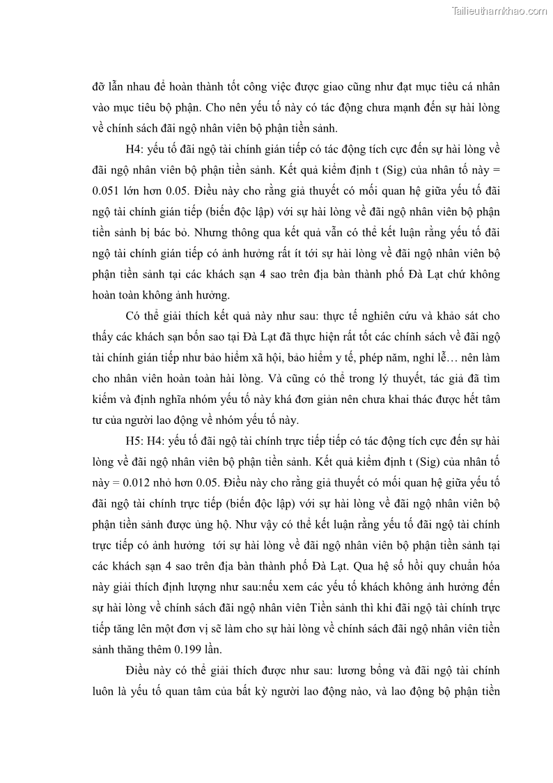 Luận văn thạc sĩ du lịch Nghiên cứu chính sách đãi ngộ nhân viên bộ phận tiền sảnh tại một số khách sạn bốn sao trên địa bàn thành phố Đà Lạt - 12 Trang 134