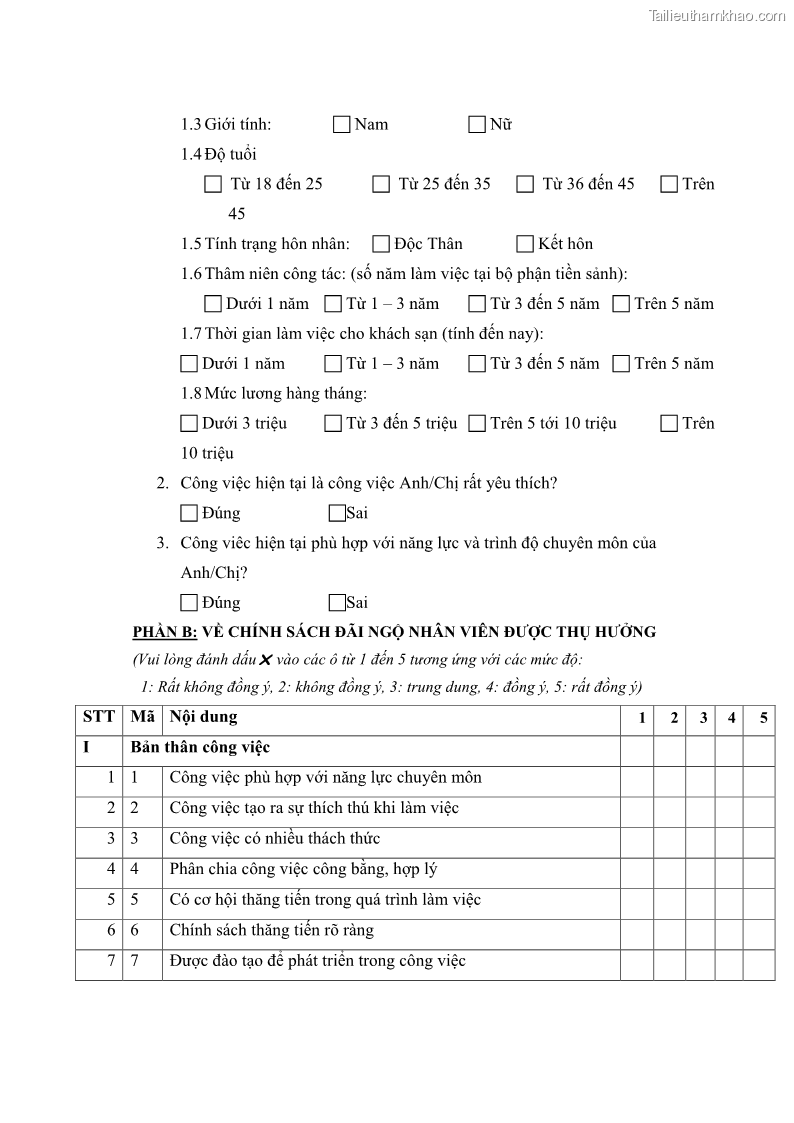Luận văn thạc sĩ du lịch Nghiên cứu chính sách đãi ngộ nhân viên bộ phận tiền sảnh tại một số khách sạn bốn sao trên địa bàn thành phố Đà Lạt - 12 Trang 137