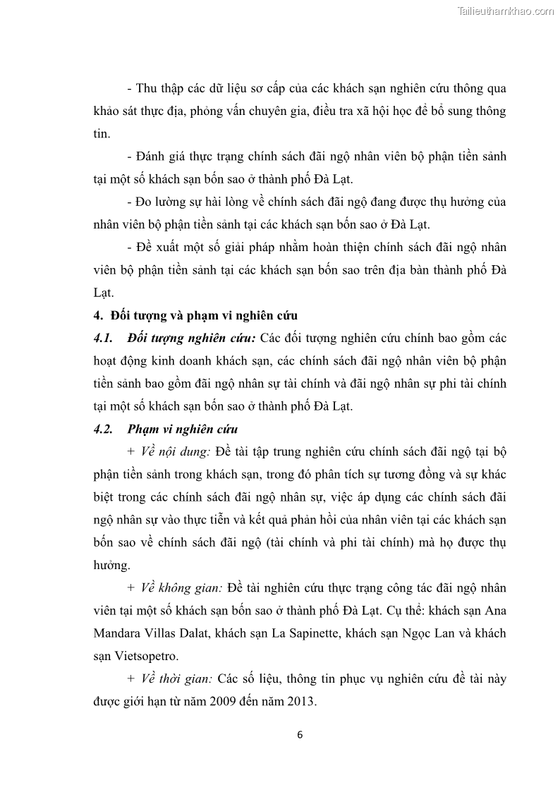 Luận văn thạc sĩ du lịch Nghiên cứu chính sách đãi ngộ nhân viên bộ phận tiền sảnh tại một số khách sạn bốn sao trên địa bàn thành phố Đà Lạt - 2 Trang 15
