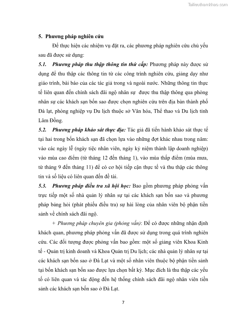 Luận văn thạc sĩ du lịch Nghiên cứu chính sách đãi ngộ nhân viên bộ phận tiền sảnh tại một số khách sạn bốn sao trên địa bàn thành phố Đà Lạt - 2 Trang 16