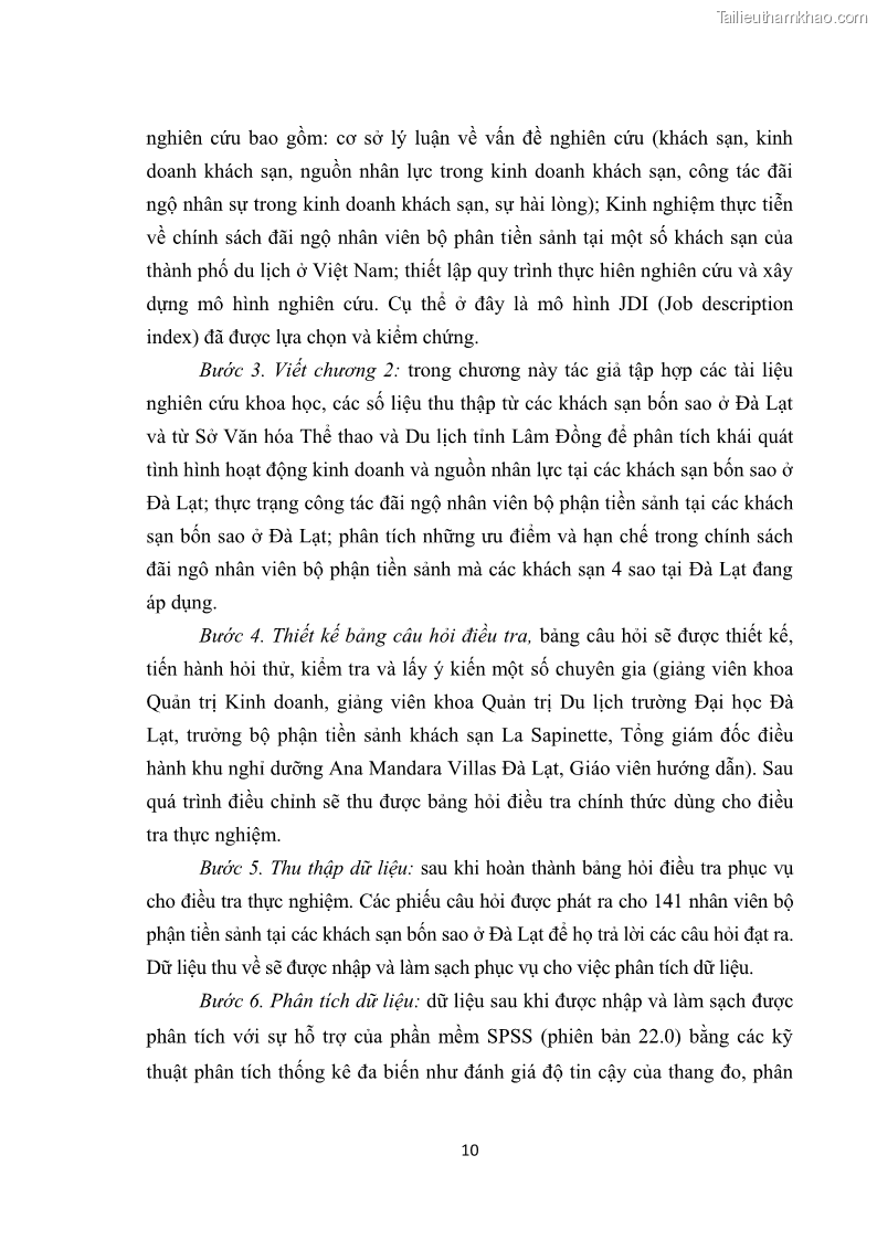 Luận văn thạc sĩ du lịch Nghiên cứu chính sách đãi ngộ nhân viên bộ phận tiền sảnh tại một số khách sạn bốn sao trên địa bàn thành phố Đà Lạt - 2 Trang 19
