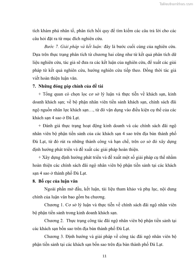 Luận văn thạc sĩ du lịch Nghiên cứu chính sách đãi ngộ nhân viên bộ phận tiền sảnh tại một số khách sạn bốn sao trên địa bàn thành phố Đà Lạt - 2 Trang 20
