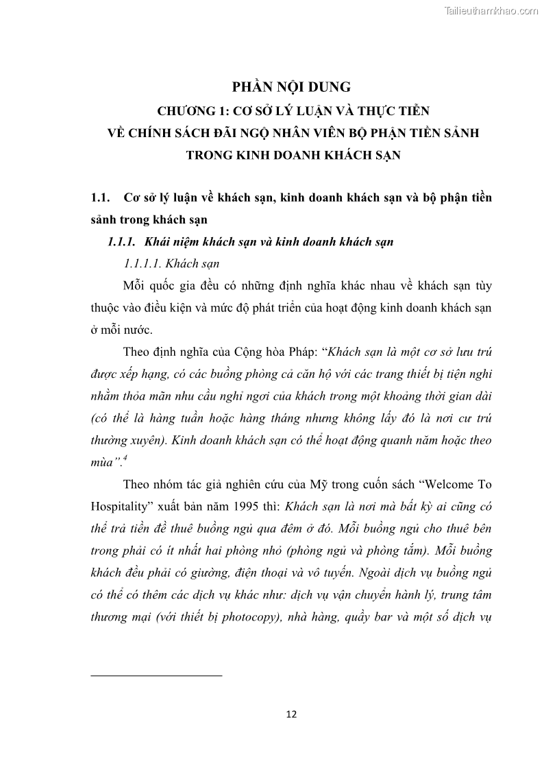 Luận văn thạc sĩ du lịch Nghiên cứu chính sách đãi ngộ nhân viên bộ phận tiền sảnh tại một số khách sạn bốn sao trên địa bàn thành phố Đà Lạt - 2 Trang 21