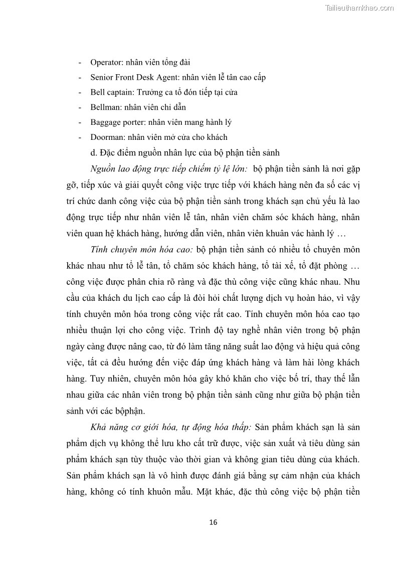 Luận văn thạc sĩ du lịch Nghiên cứu chính sách đãi ngộ nhân viên bộ phận tiền sảnh tại một số khách sạn bốn sao trên địa bàn thành phố Đà Lạt - 3 Trang 25