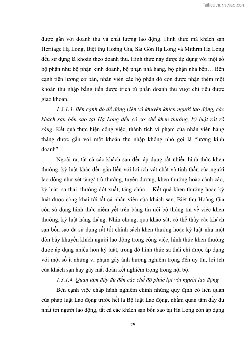 Luận văn thạc sĩ du lịch Nghiên cứu chính sách đãi ngộ nhân viên bộ phận tiền sảnh tại một số khách sạn bốn sao trên địa bàn thành phố Đà Lạt - 3 Trang 34