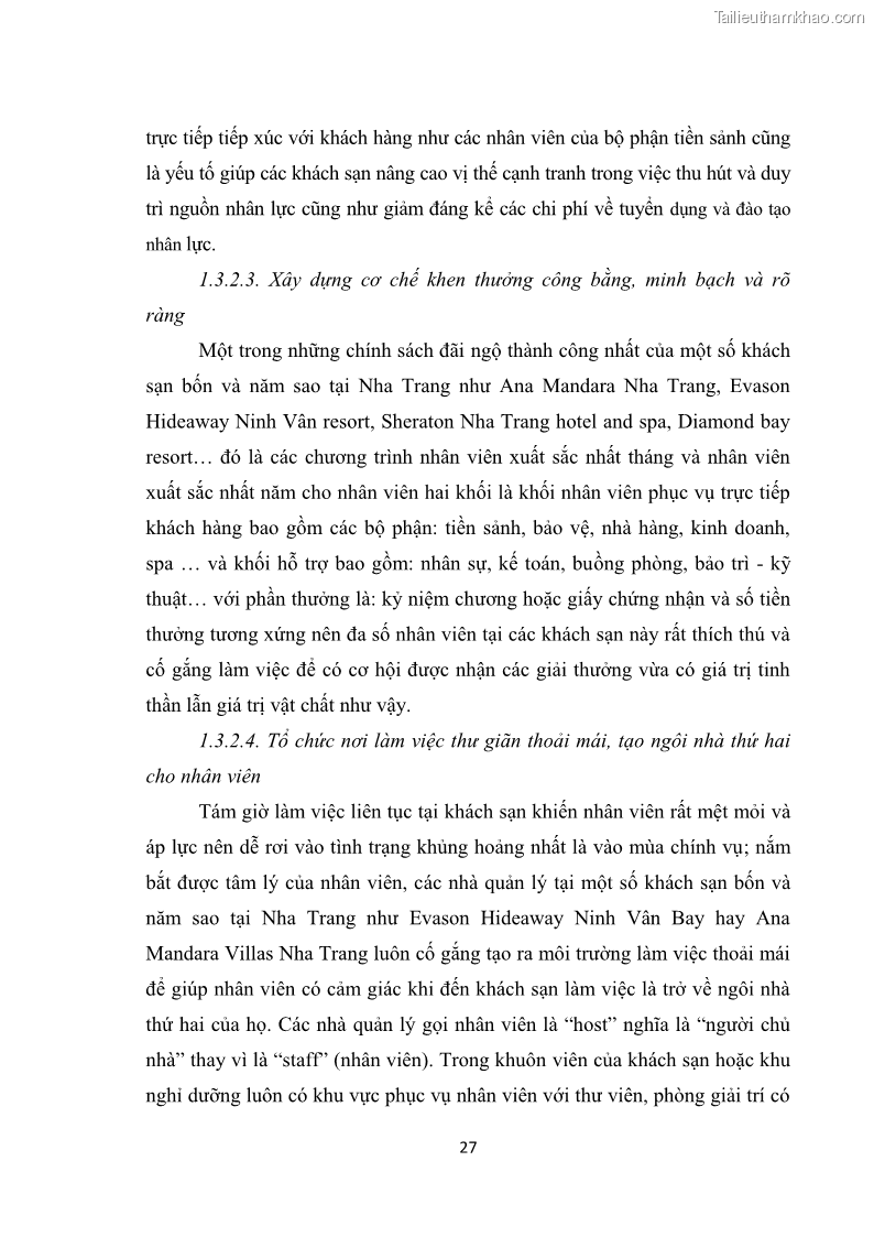 Luận văn thạc sĩ du lịch Nghiên cứu chính sách đãi ngộ nhân viên bộ phận tiền sảnh tại một số khách sạn bốn sao trên địa bàn thành phố Đà Lạt - 3 Trang 36