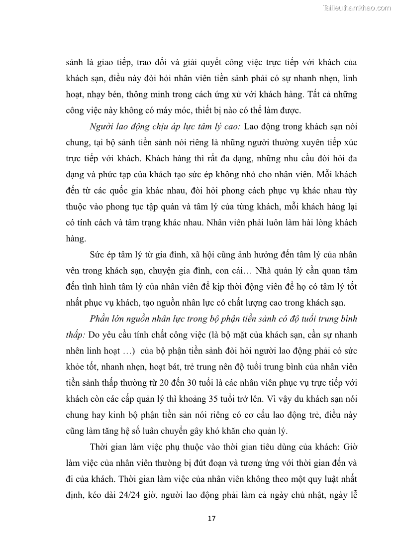 Luận văn thạc sĩ du lịch Nghiên cứu chính sách đãi ngộ nhân viên bộ phận tiền sảnh tại một số khách sạn bốn sao trên địa bàn thành phố Đà Lạt - 3 Trang 26