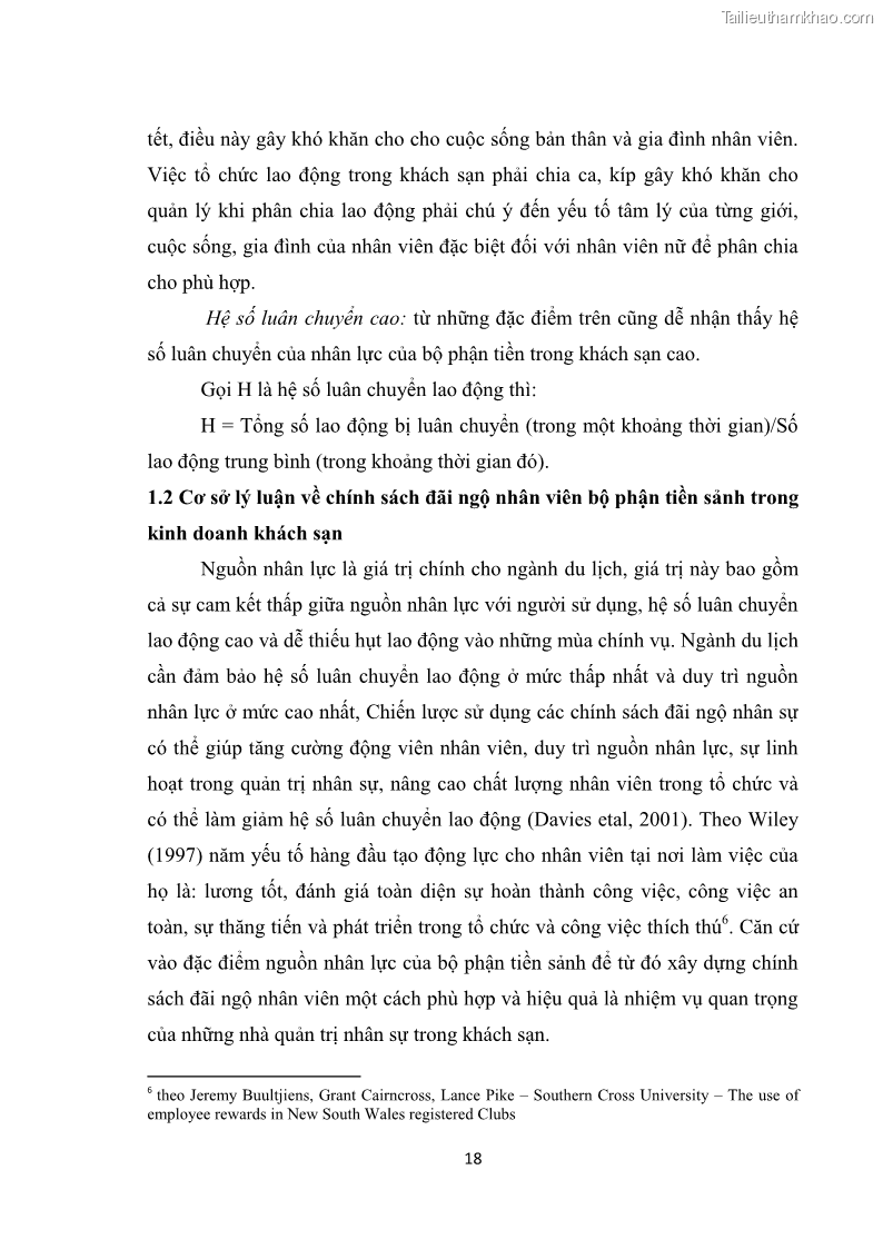 Luận văn thạc sĩ du lịch Nghiên cứu chính sách đãi ngộ nhân viên bộ phận tiền sảnh tại một số khách sạn bốn sao trên địa bàn thành phố Đà Lạt - 3 Trang 27