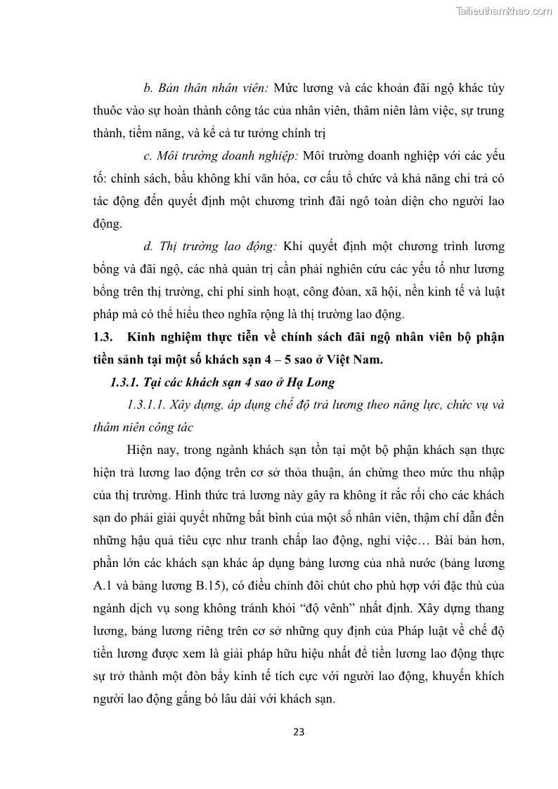 Luận văn thạc sĩ du lịch Nghiên cứu chính sách đãi ngộ nhân viên bộ phận tiền sảnh tại một số khách sạn bốn sao trên địa bàn thành phố Đà Lạt - 3 Trang 32