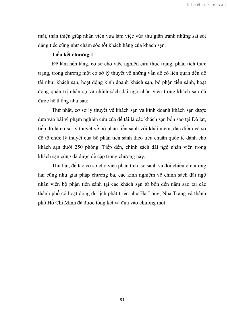 Luận văn thạc sĩ du lịch Nghiên cứu chính sách đãi ngộ nhân viên bộ phận tiền sảnh tại một số khách sạn bốn sao trên địa bàn thành phố Đà Lạt - 4 Trang 40