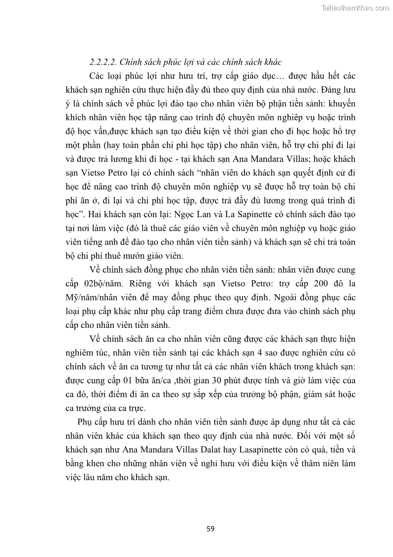 Luận văn thạc sĩ du lịch Nghiên cứu chính sách đãi ngộ nhân viên bộ phận tiền sảnh tại một số khách sạn bốn sao trên địa bàn thành phố Đà Lạt - 6 Trang 68