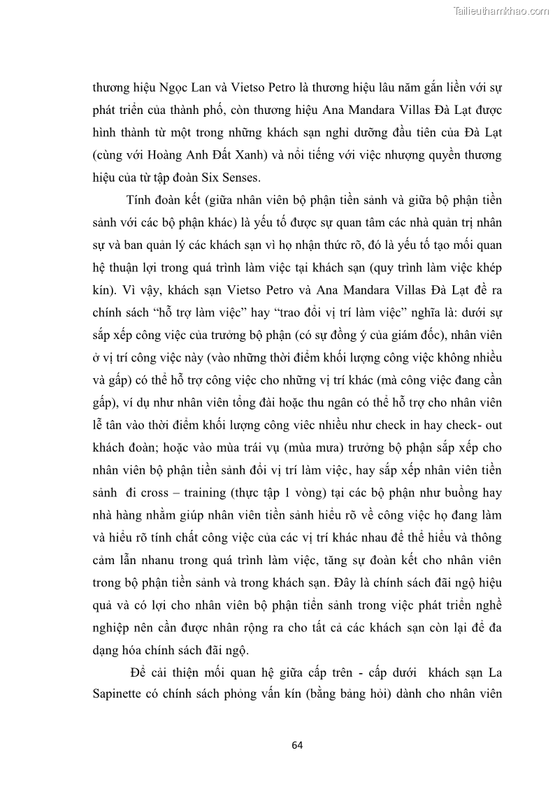 Luận văn thạc sĩ du lịch Nghiên cứu chính sách đãi ngộ nhân viên bộ phận tiền sảnh tại một số khách sạn bốn sao trên địa bàn thành phố Đà Lạt - 7 Trang 73