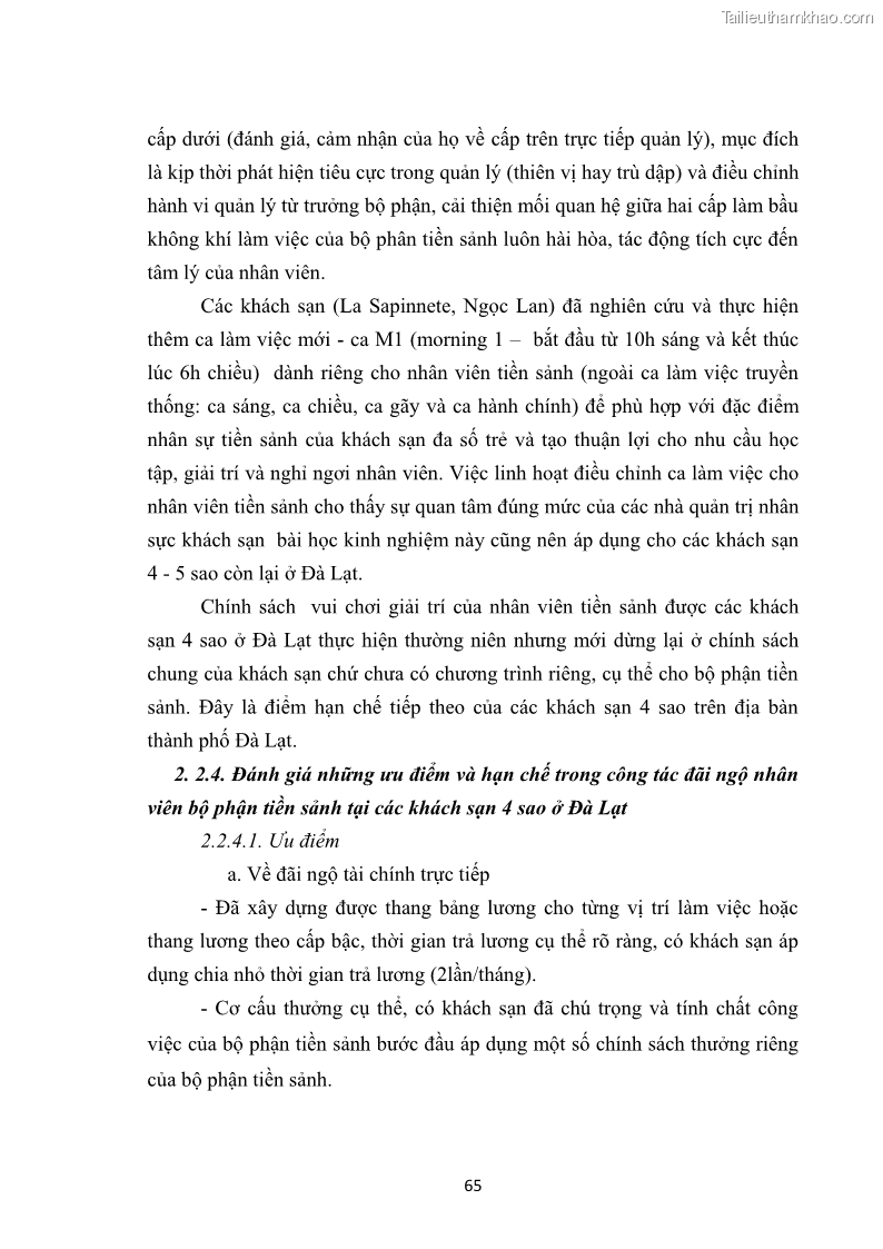 Luận văn thạc sĩ du lịch Nghiên cứu chính sách đãi ngộ nhân viên bộ phận tiền sảnh tại một số khách sạn bốn sao trên địa bàn thành phố Đà Lạt - 7 Trang 74