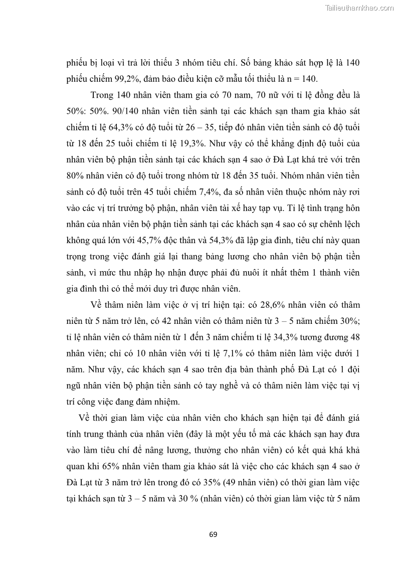 Luận văn thạc sĩ du lịch Nghiên cứu chính sách đãi ngộ nhân viên bộ phận tiền sảnh tại một số khách sạn bốn sao trên địa bàn thành phố Đà Lạt - 7 Trang 78