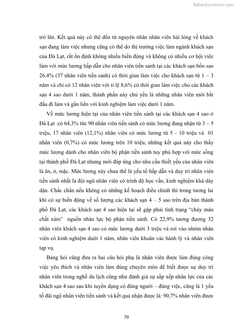 Luận văn thạc sĩ du lịch Nghiên cứu chính sách đãi ngộ nhân viên bộ phận tiền sảnh tại một số khách sạn bốn sao trên địa bàn thành phố Đà Lạt - 7 Trang 79